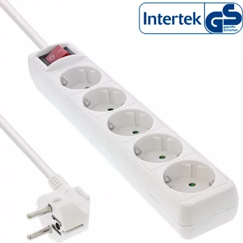 InLine Socket strip, 5-way earth contact CEE 7/3, white, 1.5m