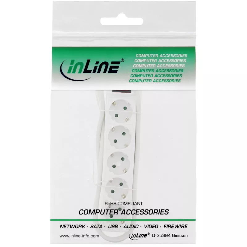 InLine Socket strip, 5-way earth contact CEE 7/3, white, 1.5m