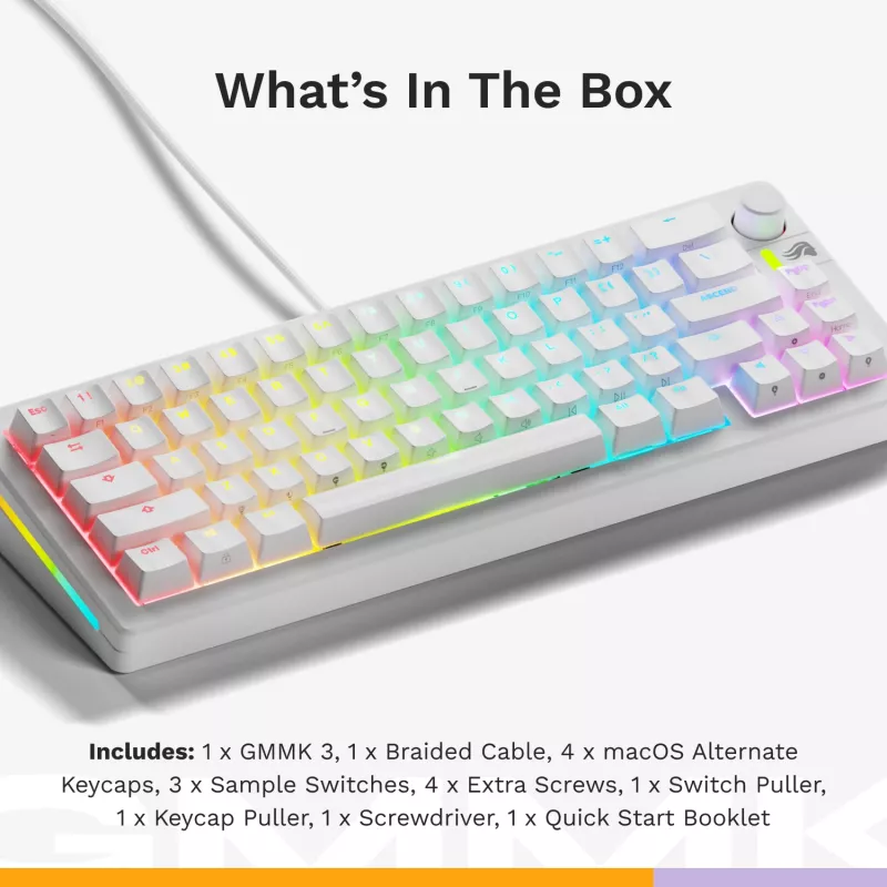 Mechanical Gaming Keyboard GLORIOUS GMMK 3 65% White — Wired USB, RGB, QWERTY (US)