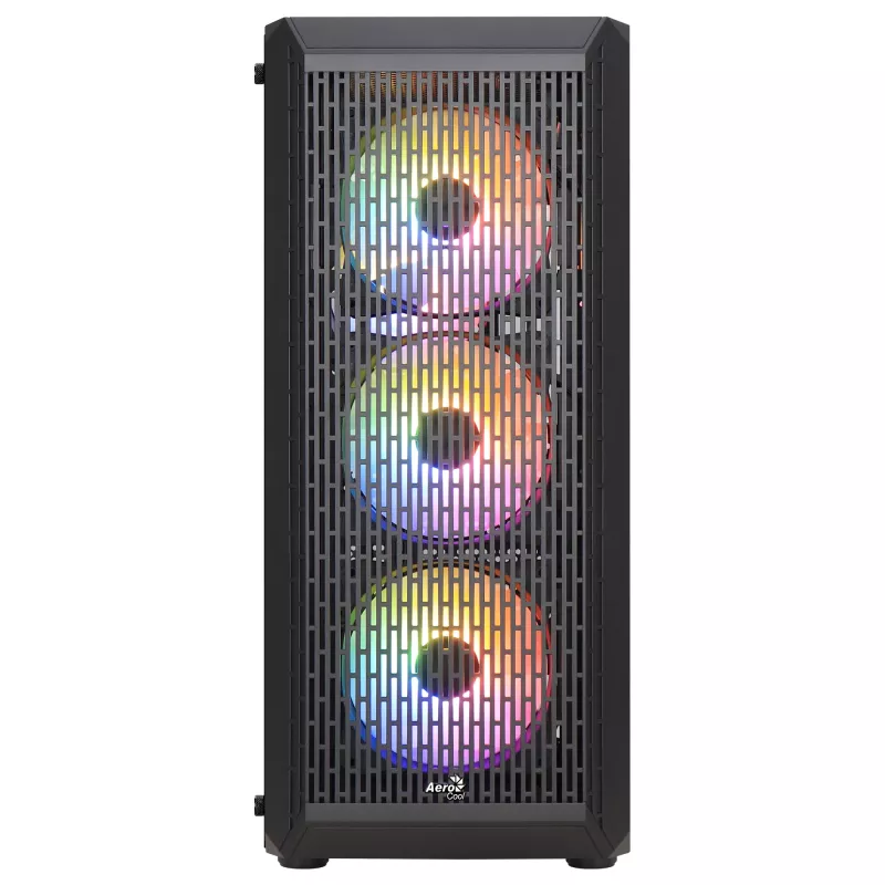 Aerocool BEAMBKV2 Gaming ATX Case 4 Fans 12cm FRGB Black, PC, Black, ATX, micro ATX, Mini-ITX, Gaming, Blue, Green, Red, Front, Side