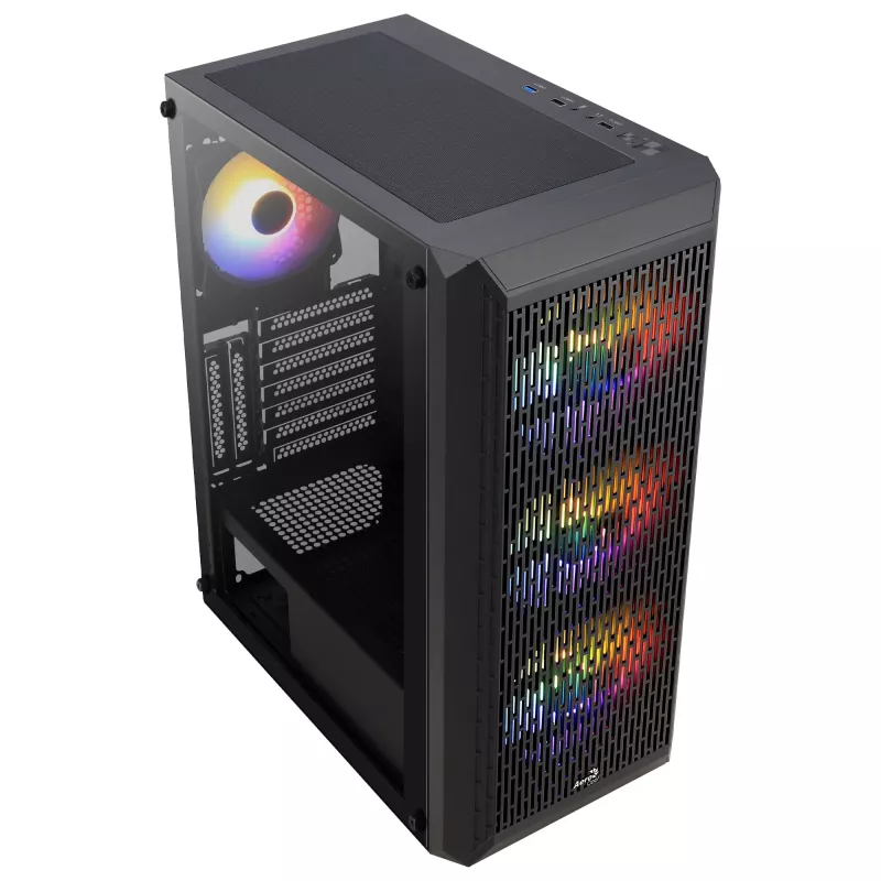 Aerocool BEAMBKV2 Gaming ATX Case 4 Fans 12cm FRGB Black, PC, Black, ATX, micro ATX, Mini-ITX, Gaming, Blue, Green, Red, Front, Side