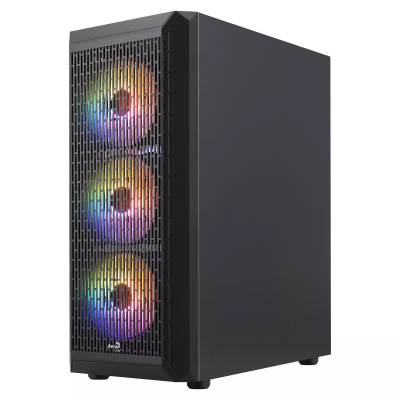 Aerocool BEAMBKV2 Gaming ATX Case 4 Fans 12cm FRGB Black, PC, Black, ATX, micro ATX, Mini-ITX, Gaming, Blue, Green, Red, Front, Side