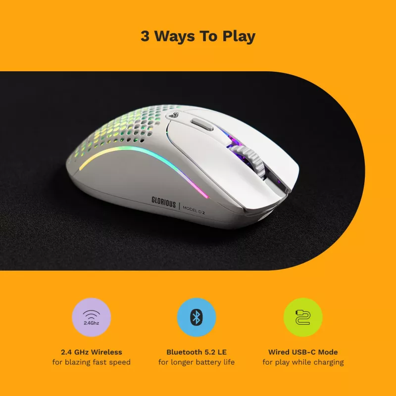 Glorious Gaming Glorious Model D 2 Wireless - Matte White, Right-hand, RF Wireless, 19000 DPI, White