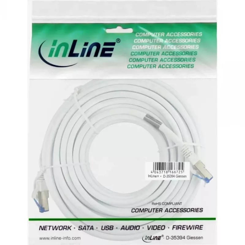 InLine Patch Cable S/FTP PiMF Cat.6A halogen free 500MHz white 10m