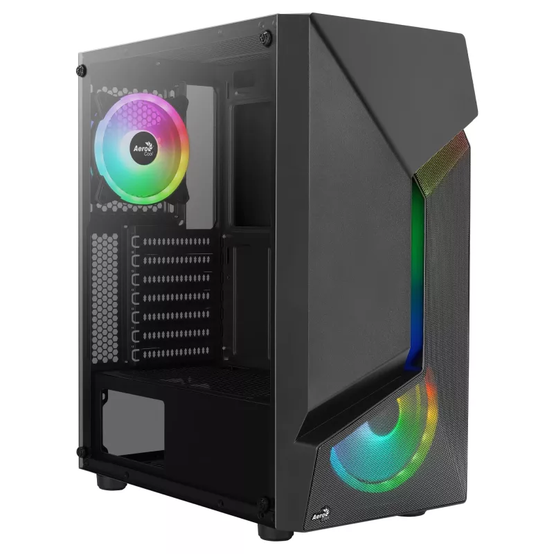 Aerocool SCAPEBKV3 Gaming ATX Case Front RGB LED Tempered Glass 3x ARGB Fans Black