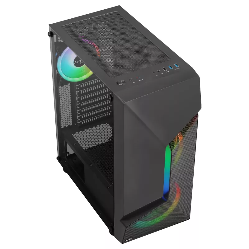 Aerocool SCAPEBKV3 Gaming ATX Case Front RGB LED Tempered Glass 3x ARGB Fans Black