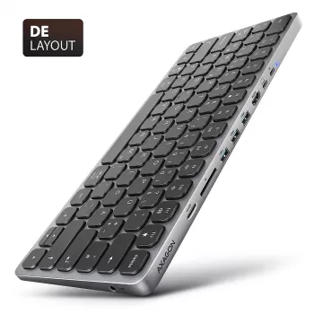 Axagon HMC-KB-GE, USB 5Gbps hub w. keyboard, HDMI 4K/60Hz, 3x USB-A, SD/mSD, audio, PD 100, German layout