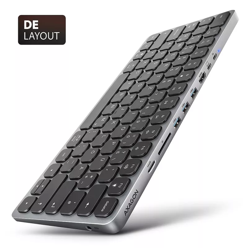 Axagon HMC-KB-GE, USB 5Gbps hub w. keyboard, HDMI 4K/60Hz, 3x USB-A, SD/mSD, audio, PD 100, German layout