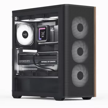 Aerocool D501A Midi Tower Black, Wood
