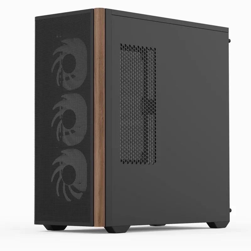 Aerocool D501A Midi Tower Black, Wood