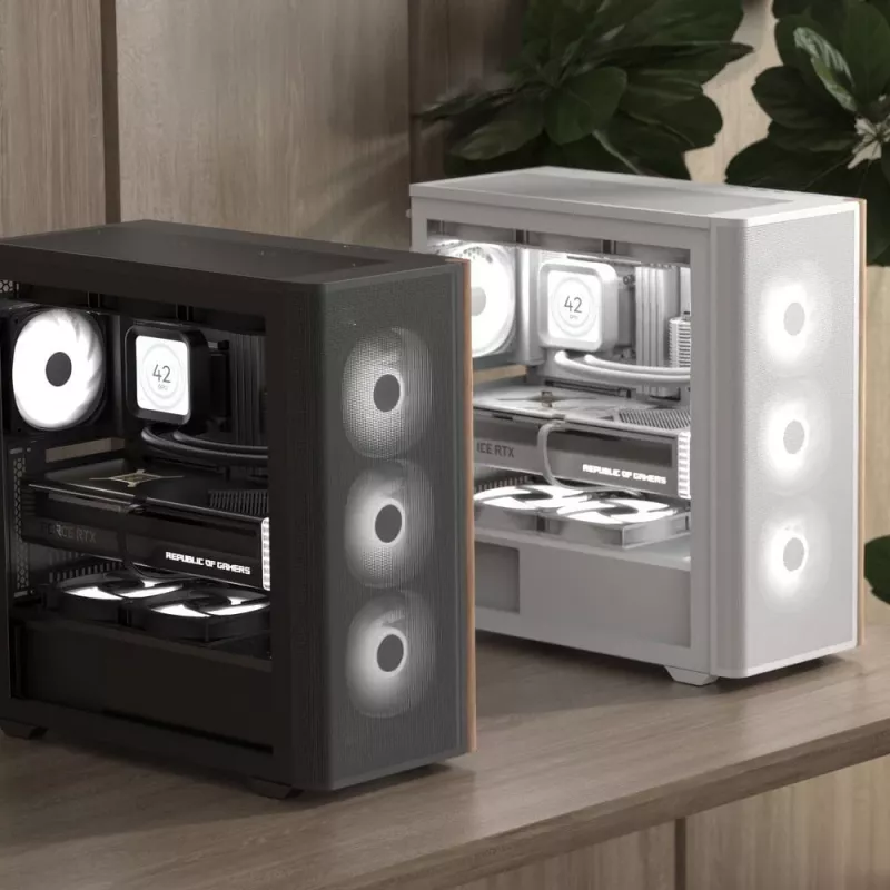Aerocool D501A Midi Tower Black, Wood