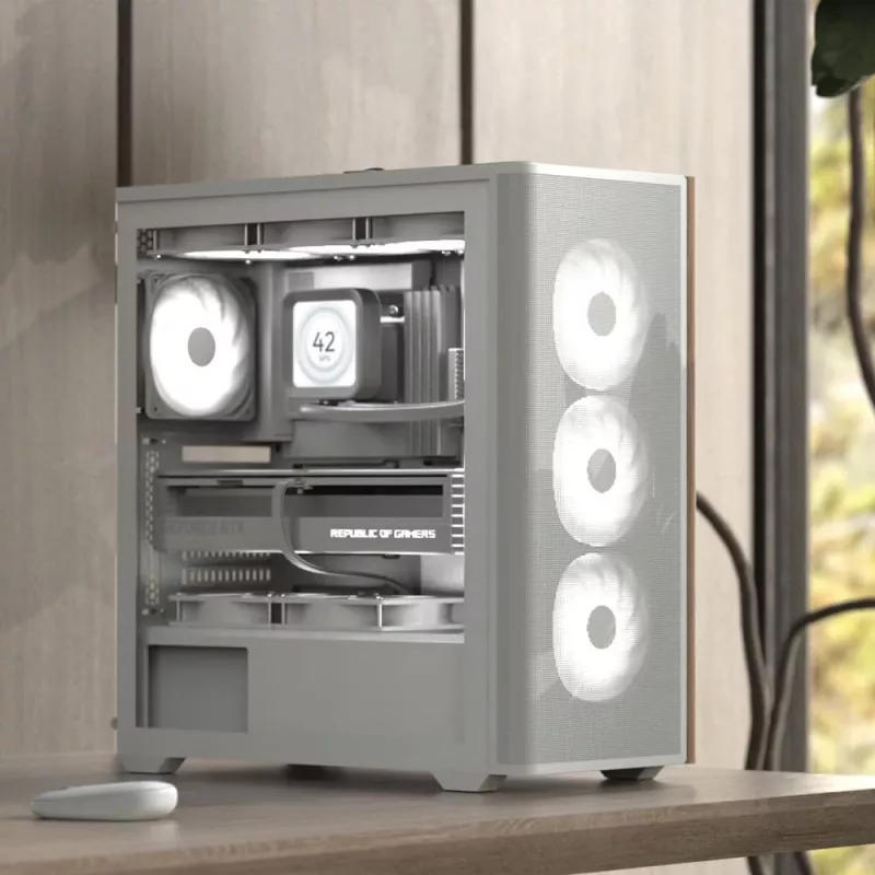 Aerocool D501A Midi Tower Black, Wood