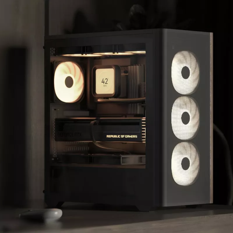 Aerocool D501A Midi Tower Black, Wood