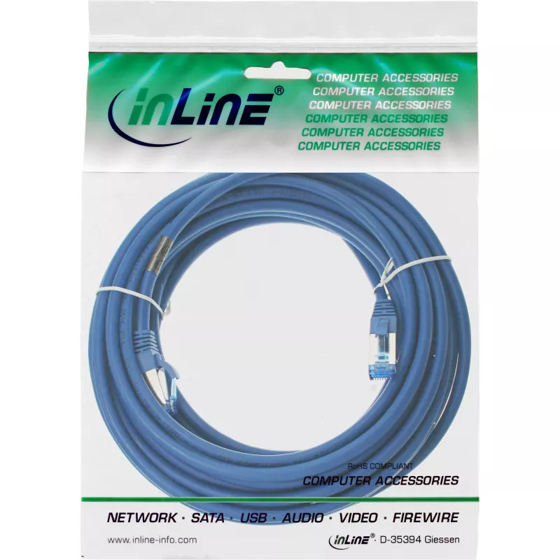 InLine Patch Cable S/FTP PiMF Cat.6A halogen free 500MHz blue 10m