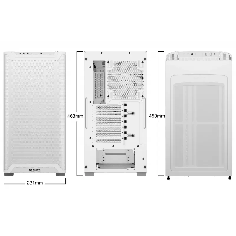 PC case be quiet! PURE BASE 501 Airflow Midi Tower White — ATX, 3×140mm front, 1×140mm rear, 5×2.5 inch, 2×3.5 inch, USB‑C, PWM support