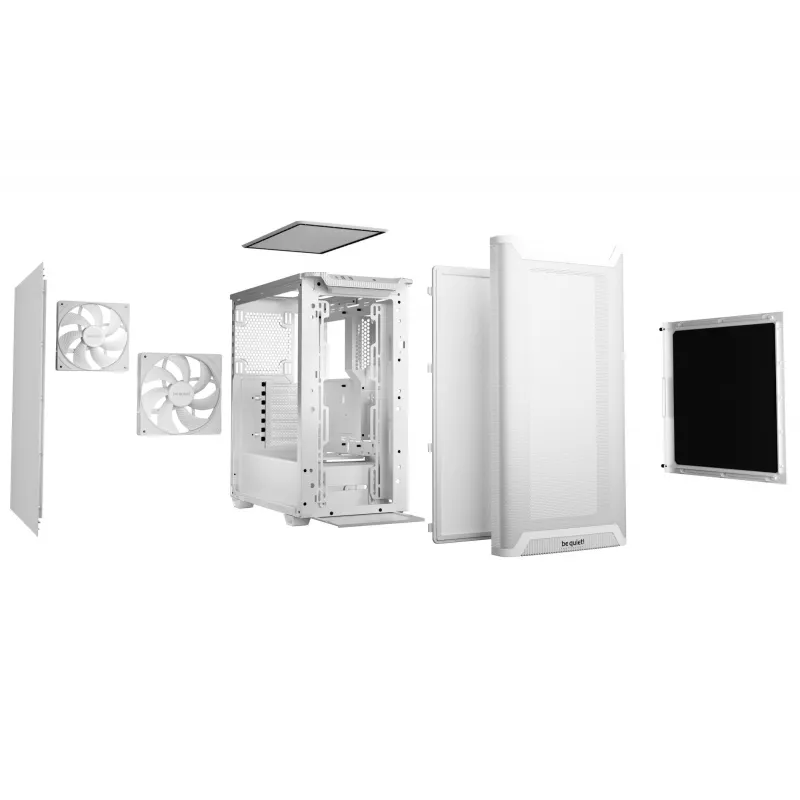 PC case be quiet! PURE BASE 501 Airflow Midi Tower White — ATX, 3×140mm front, 1×140mm rear, 5×2.5 inch, 2×3.5 inch, USB‑C, PWM support