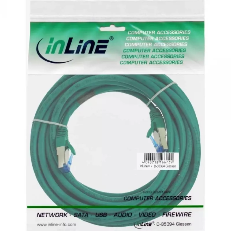 InLine Patch Cable S/FTP PiMF Cat.6A halogen free 500MHz green 10m