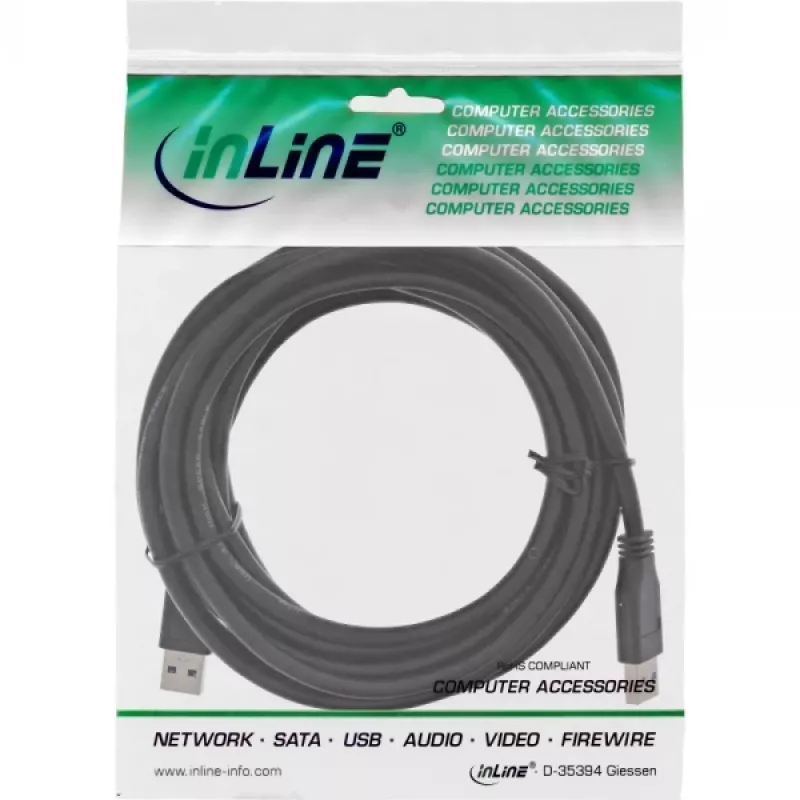 InLine USB 3.2 Gen.1 Cable Type A male / A male, black, 5m