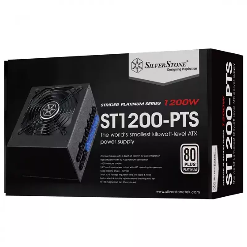 Power supply SILVERSTONE ST1200-PTS 1200 W 80 PLUS Platinum, 20+4 pin ATX, 120 mm fan, Black