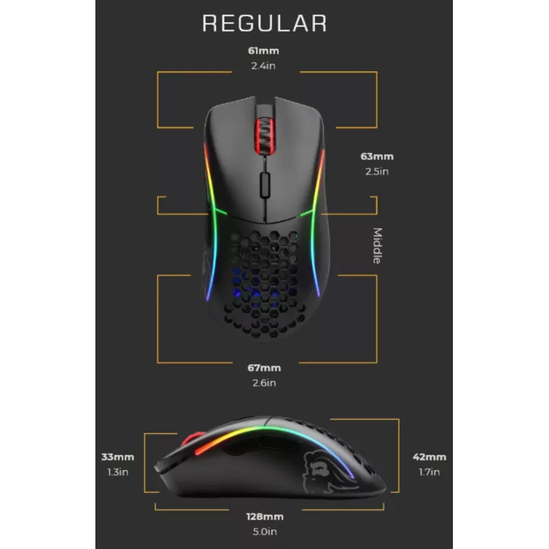Glorious Gaming Glorious Model D Wireless - Matte Black, Right-hand, RF Wireless, 19000 DPI, Black