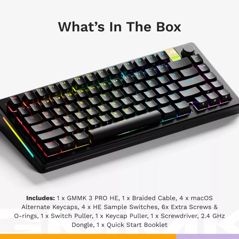 Mechanical Gaming Keyboard GLORIOUS GMMK 3 PRO HE 75% Wireless RF + Bluetooth, RGB, US QWERTY, Black