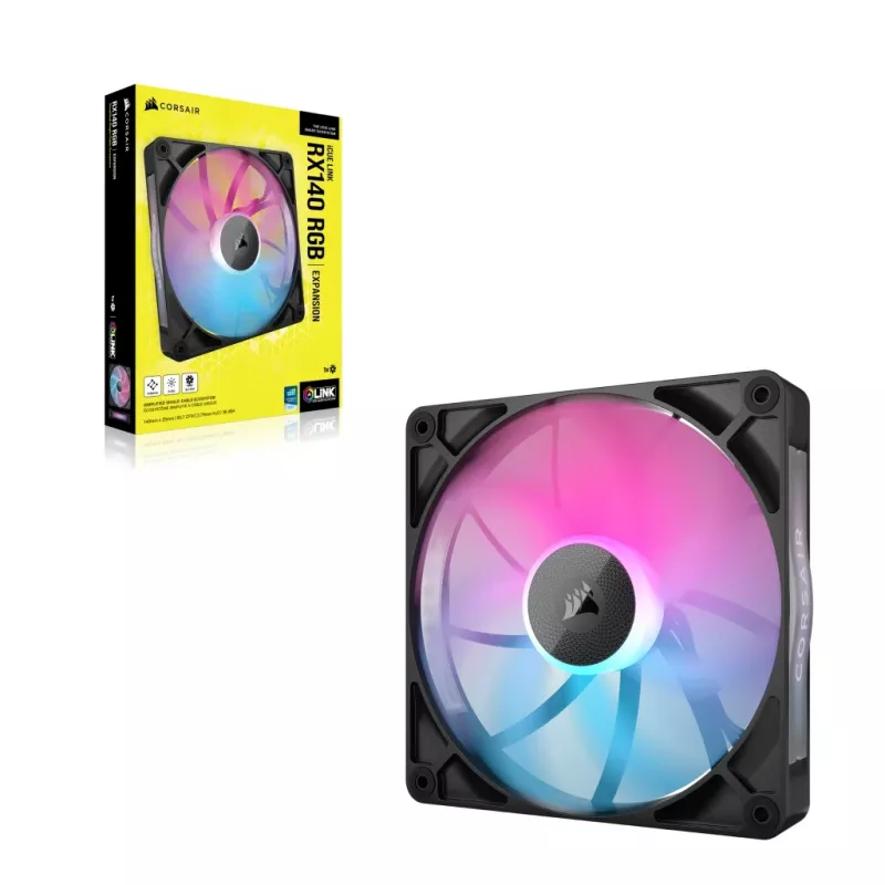 Fan Corsair iCUE LINK RX140 RGB 14 cm Black 300-1700 RPM Magnetic Bearing