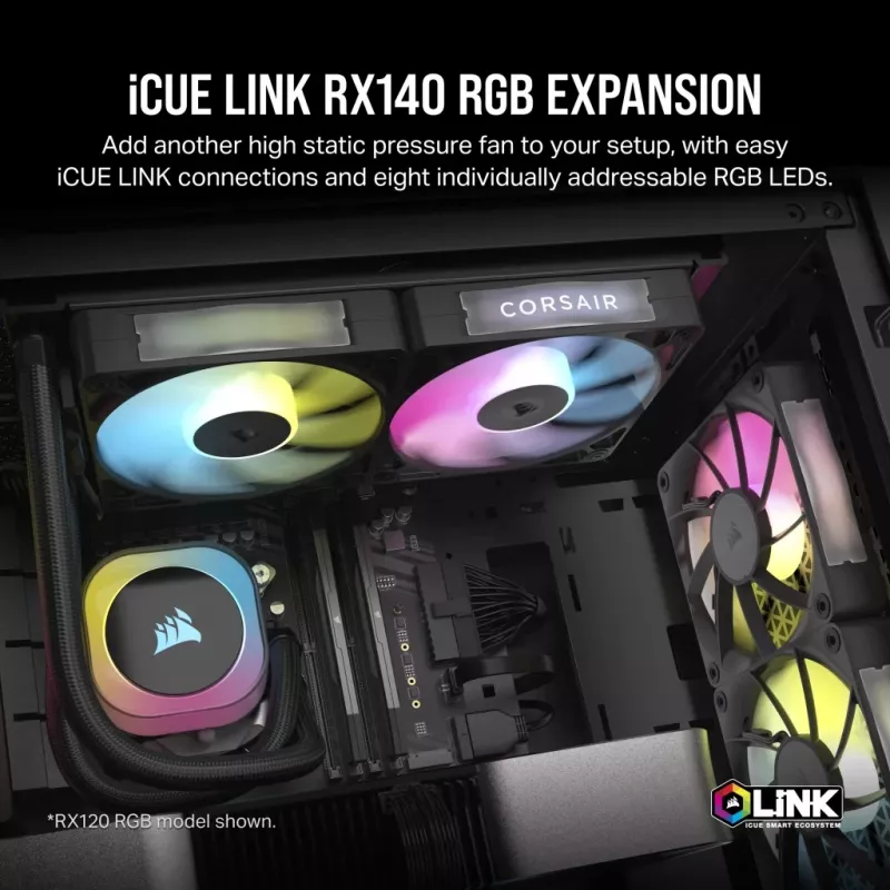Fan Corsair iCUE LINK RX140 RGB 14 cm Black 300-1700 RPM Magnetic Bearing