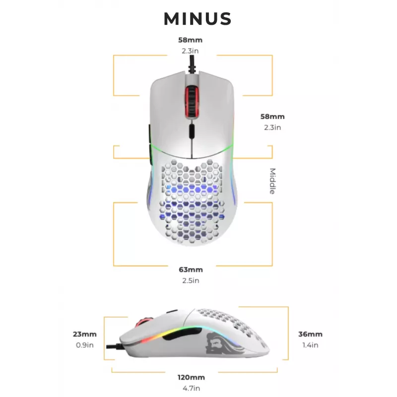 Glorious Gaming Glorious Model O- Mouse Regular (White), Right-hand, Optical, USB Type-A, 3200 DPI, White