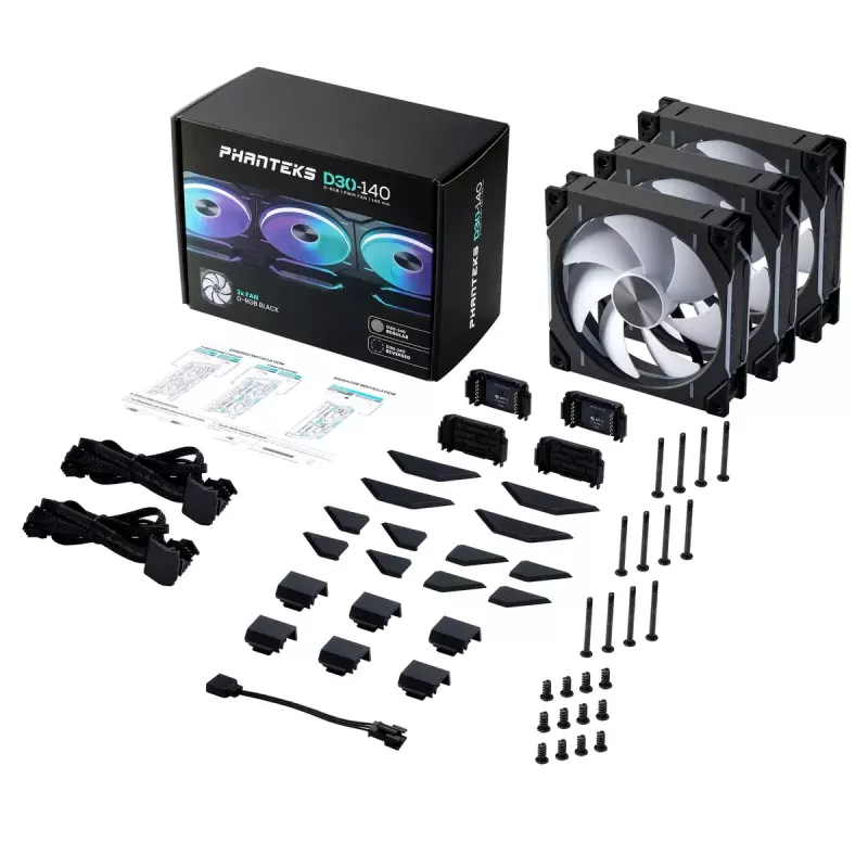 Case Fan PHANTEKS PH-F140D30 140 mm, 2-speed, 250–1800 RPM, 71.93 CFM, Dual Ball Bearing, 12 V, Black (3 pcs)