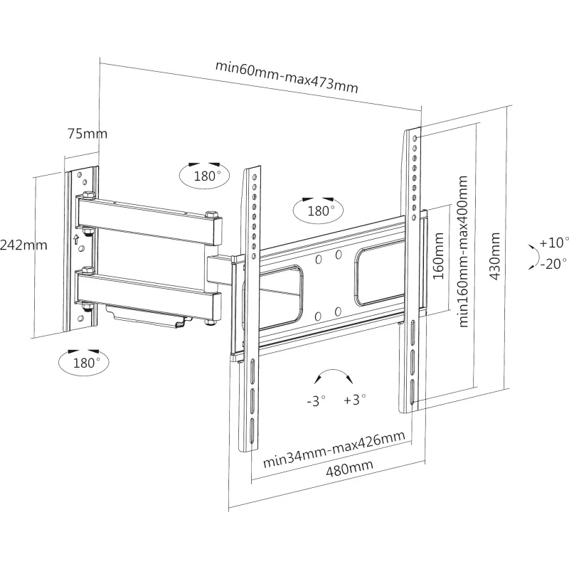 InLine Wall Bracket for Display 81-140cm 32-55 inch max. 50kg