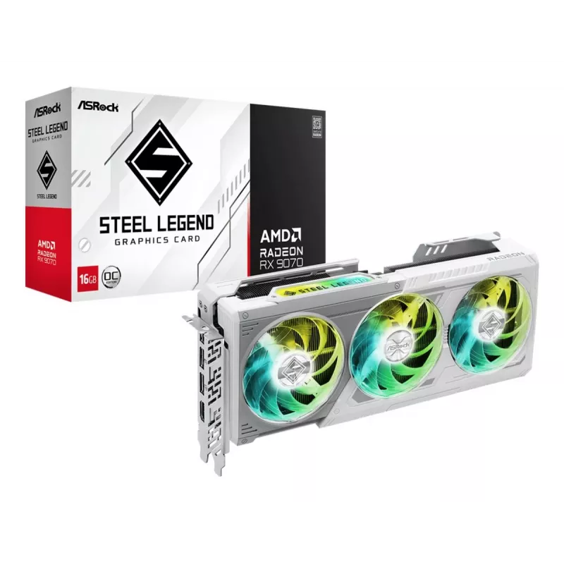 ASRock Graphic Card Radeon Rx 9070 Steel Legend 16GB Oc 16GB GDDR6 1 X HDMI 3 X DisplayPort 2.1a