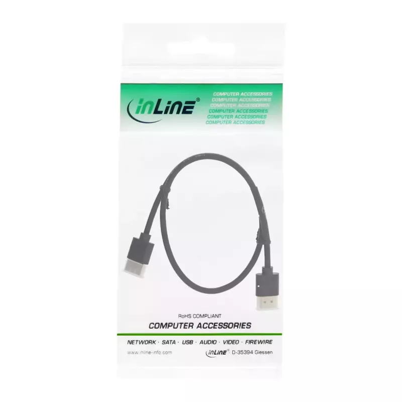 InLine High Speed HDMI Cable with Ethernet, AM/AM, super slim, black/gold, 1.8m