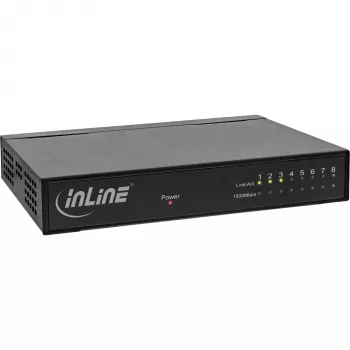 InLine Network Switch 8-Port, 1Gb/s, Desktop, Metal, fanless, shielded ports