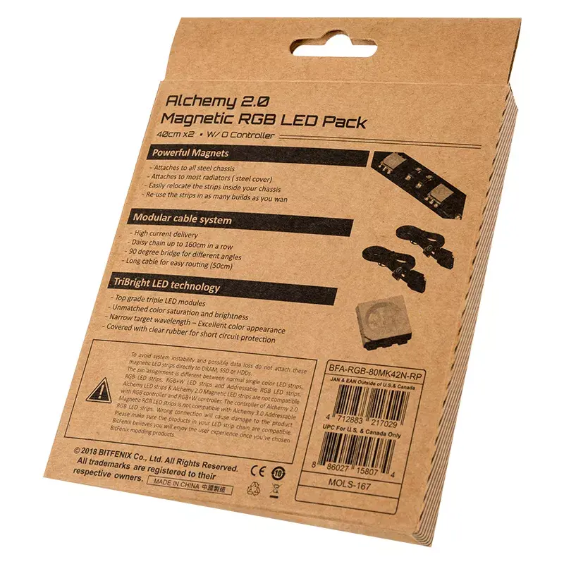 Computer case light kit BITFENIX Alchemy 2.0, universal chassis, 12V, 5.04W, 2 pcs, 10mm x 0.5m, black/white