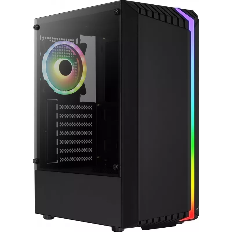 PC case AEROCOOL Bionic Midi Tower — ATX, tempered glass, 3.5“x2 / 2.5”x4 bays, up to 297 mm GPU, 158 mm CPU cooler, blue LED