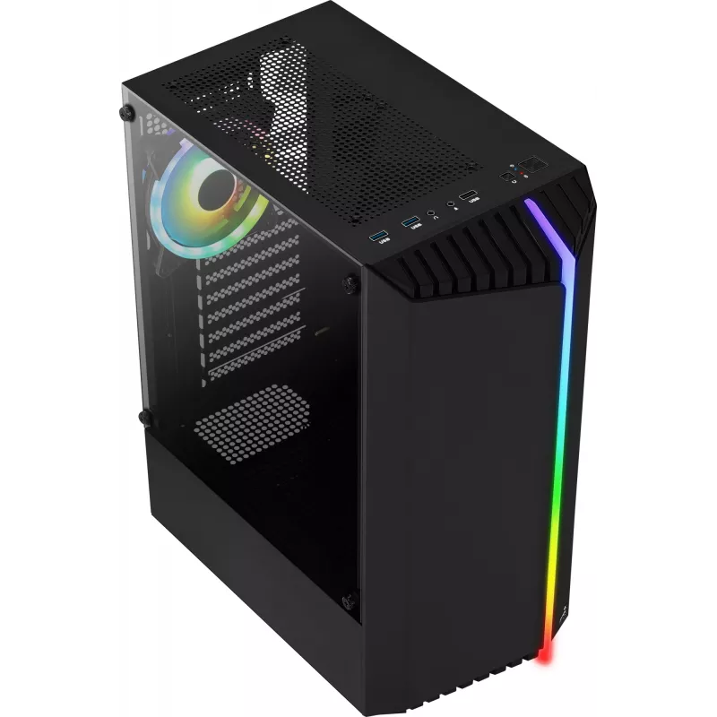 PC case AEROCOOL Bionic Midi Tower — ATX, tempered glass, 3.5“x2 / 2.5”x4 bays, up to 297 mm GPU, 158 mm CPU cooler, blue LED