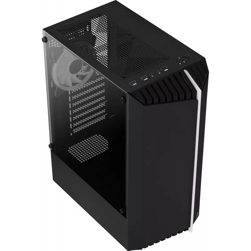 PC case AEROCOOL Bionic Midi Tower — ATX, tempered glass, 3.5“x2 / 2.5”x4 bays, up to 297 mm GPU, 158 mm CPU cooler, blue LED