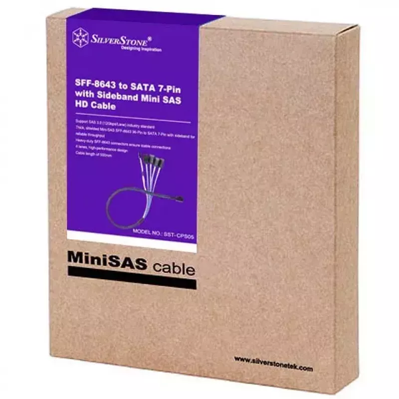 Cable Silverstone CPS05 0.5 m Mini-SAS SFF-8643 to SATA 7-Pin