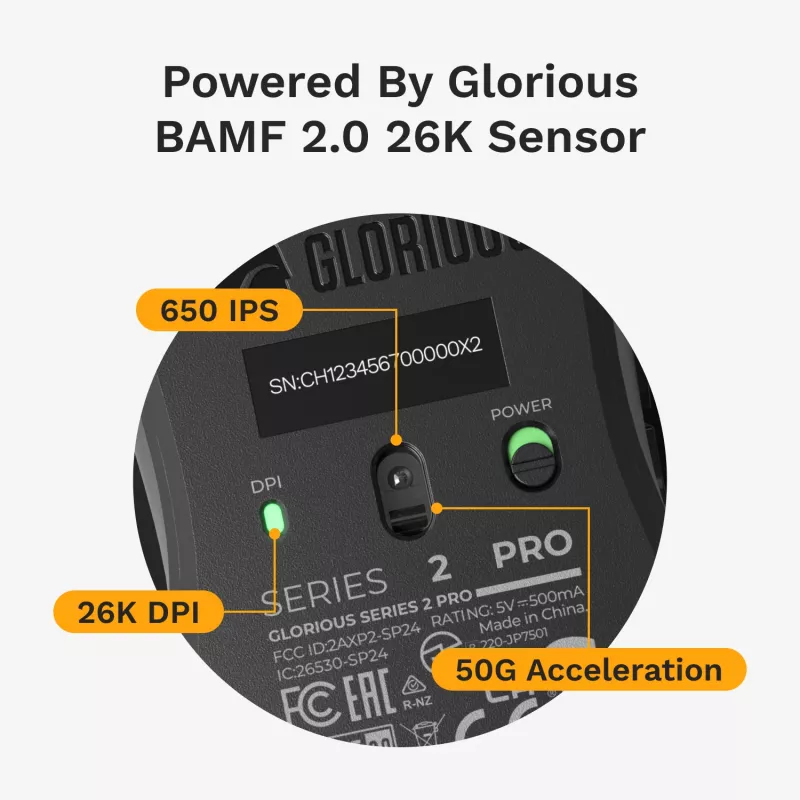 Wireless Gaming Mouse GLORIOUS Series 2 PRO (Right-hand) — 26,000 DPI, RF Wireless + USB‑C, 4K/8K Hz, 6 buttons, Black