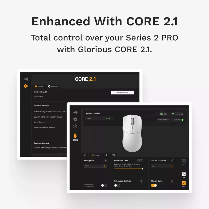 Wireless Gaming Mouse GLORIOUS Series 2 PRO (Right-hand) — 26,000 DPI, RF Wireless + USB‑C, 4K/8K Hz, 6 buttons, Black