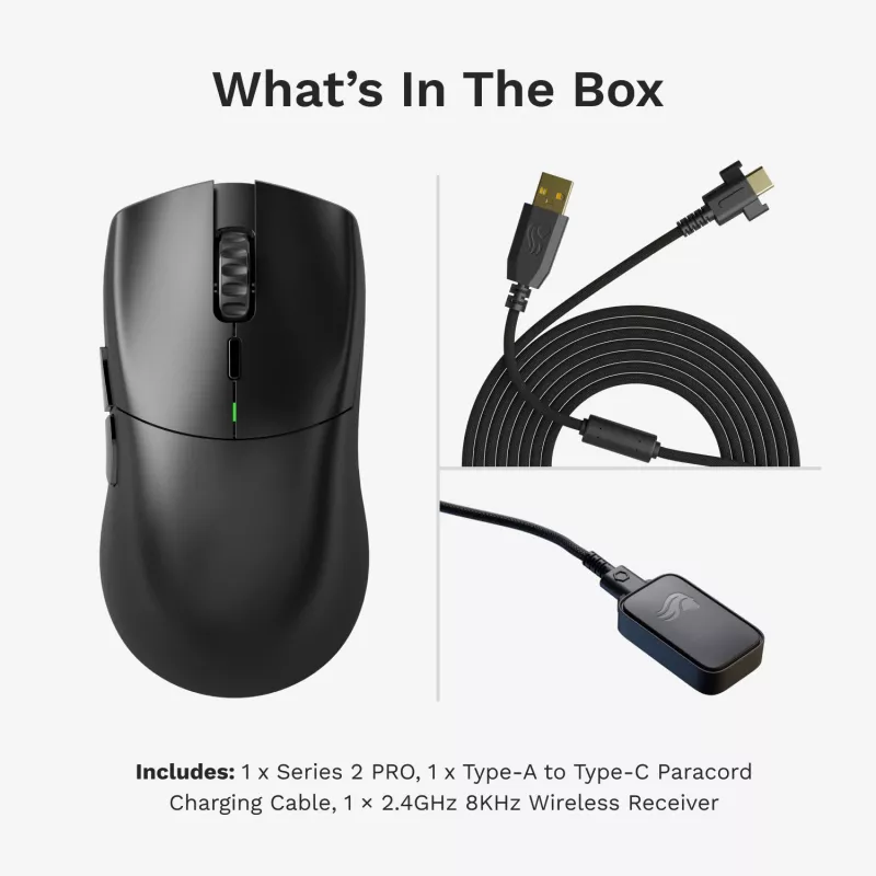 Wireless Gaming Mouse GLORIOUS Series 2 PRO (Right-hand) — 26,000 DPI, RF Wireless + USB‑C, 4K/8K Hz, 6 buttons, Black