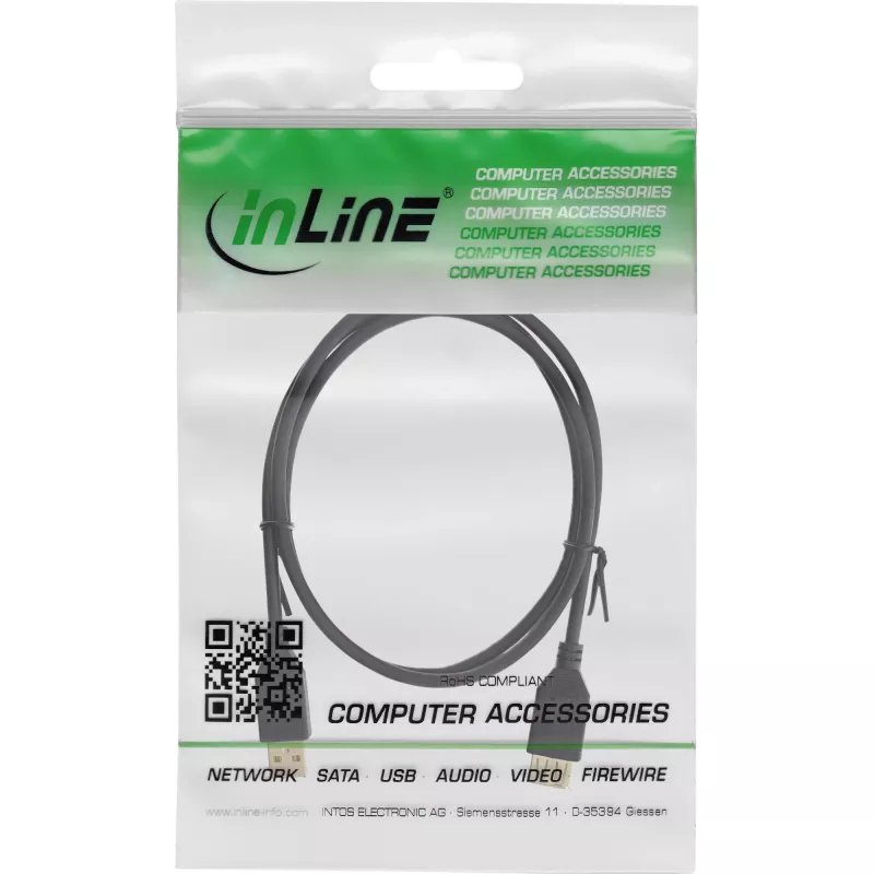 InLine USB 2.0 Extension Cable Type A male / female, gold plated, black, 1m