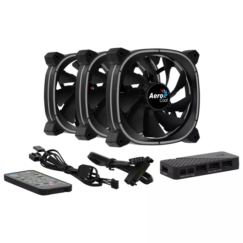 Aerocool ASTRO12PRO Kit 3 Fans PC 12cm LED RGB Antivibration Remote Control
