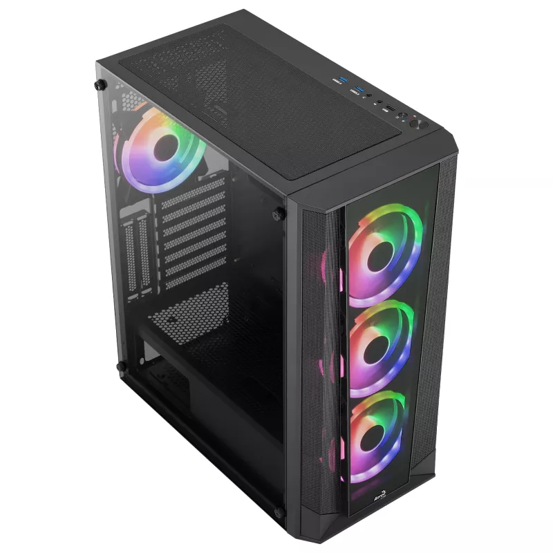 Aerocool PRISMBKV3 PC Case ATX Black 4 Fans ARGB Front Side Side Tempered Glass