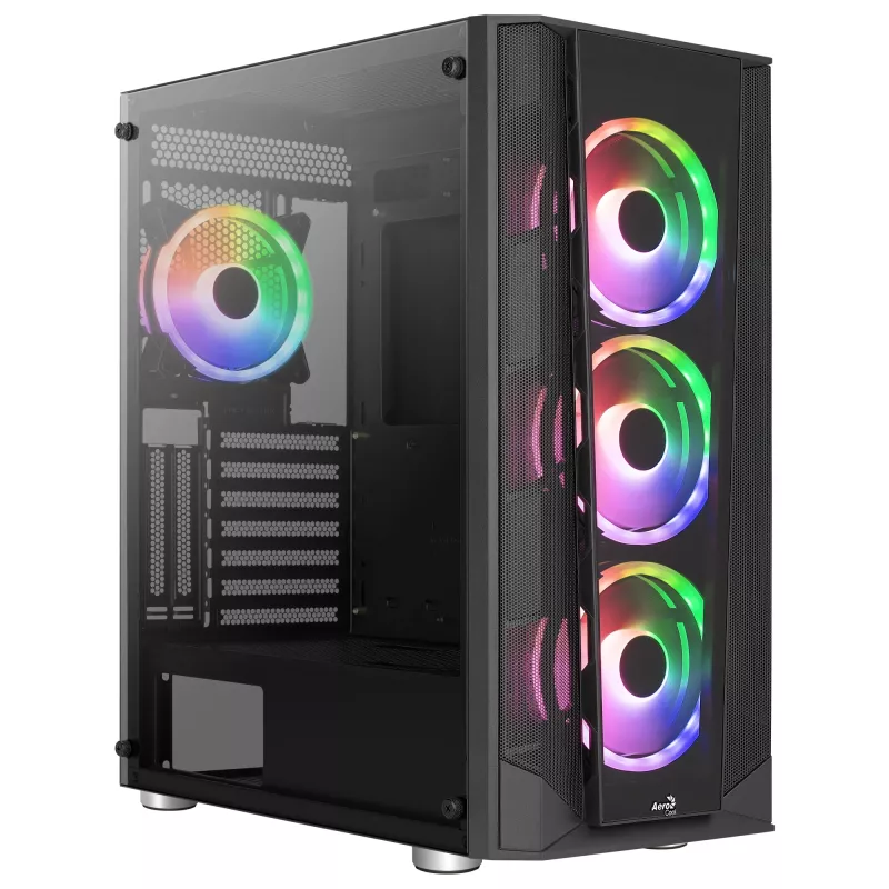 Aerocool PRISMBKV3 PC Case ATX Black 4 Fans ARGB Front Side Side Tempered Glass