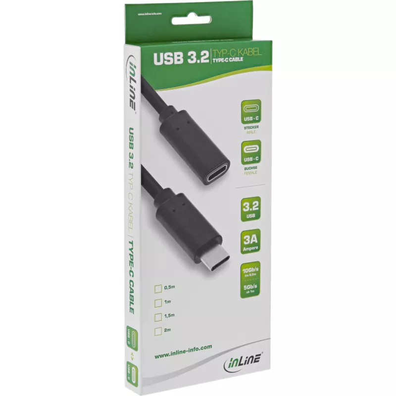 USB 3.2 Gen.1x2 Extension Cable InLine 35772 2m USB-C male/female black