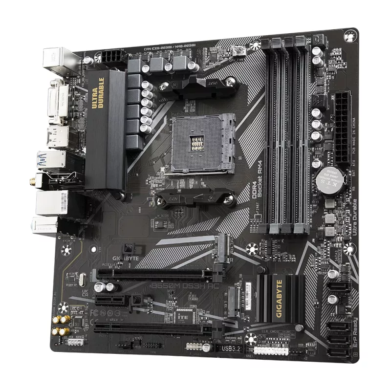 GIGABYTE B550M DS3H AC Motherboard - AMD Ryzen 5000 CPUs, 5+3 Phases VRM, up to 4733MHz DDR4, 1xPCIe 4.0 + 1xPCIe 3.0 M.2, Wi-Fi 5, 1GbE LAN, USB 3.2 Gen 1
