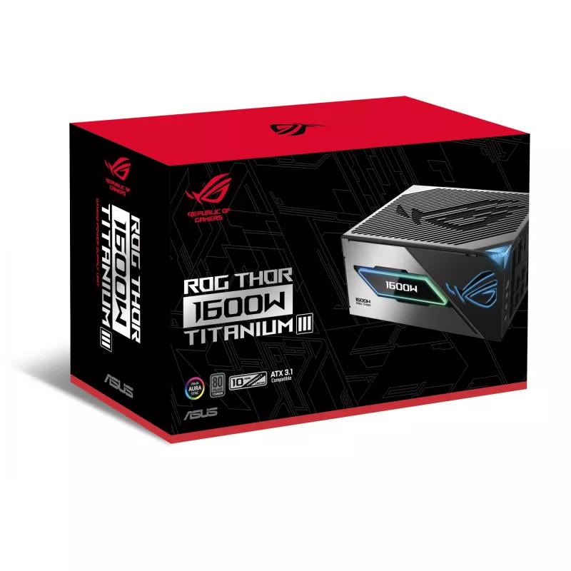Power Supply Unit ASUS ROG THOR-1600T3-GAMING 1600 W, 80 PLUS Titanium, ATX 3.1, Fully-modular, OLED display