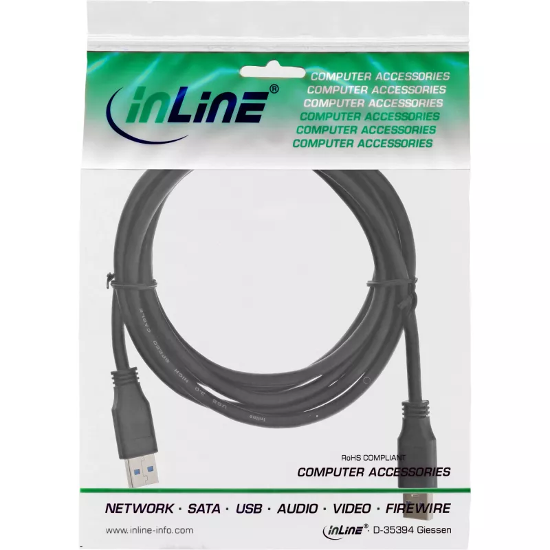 InLine USB 3.2 Gen.1 Cable Type A male / A male, black, 2m