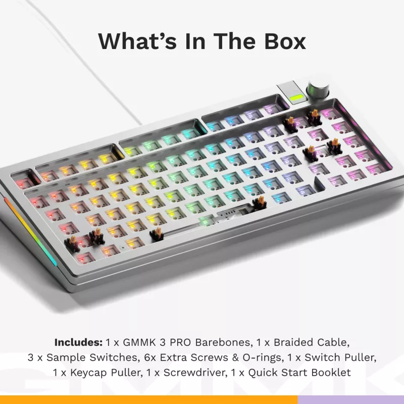 Glorious Gaming GMMK 3 PRO 75% Barebones Wired Silver - US, 75%, Wired, USB, RGB LED, Silver